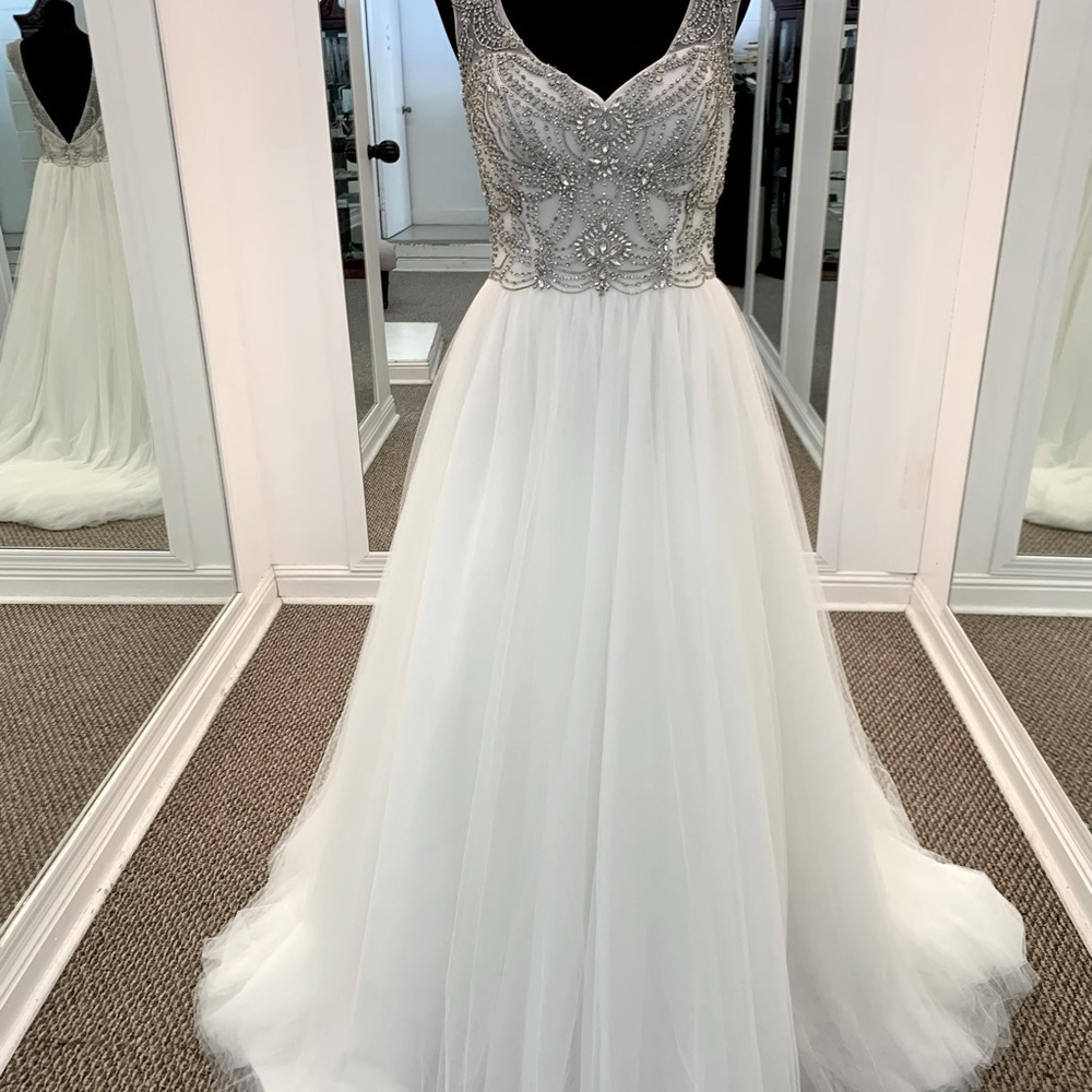 Ashley and Justin Bridal Gown 10427 Size 10 Ivory with Silver Beadwork